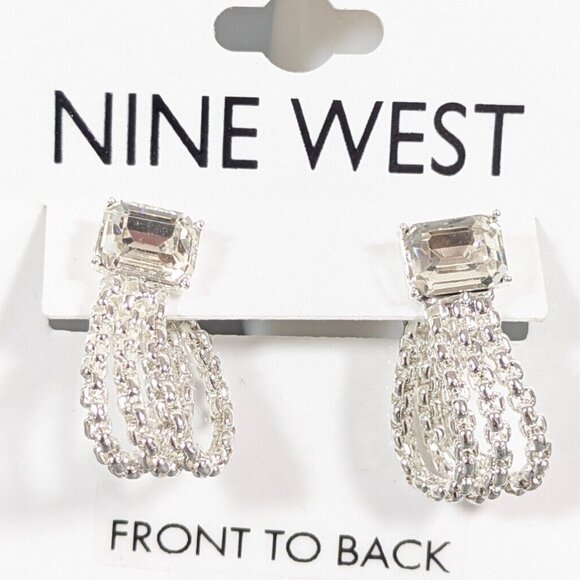 NINE WEST Mod/Contemporary Silver Chains Clear Crystal Front Back Earrings**NEW! - Picture 1 of 2